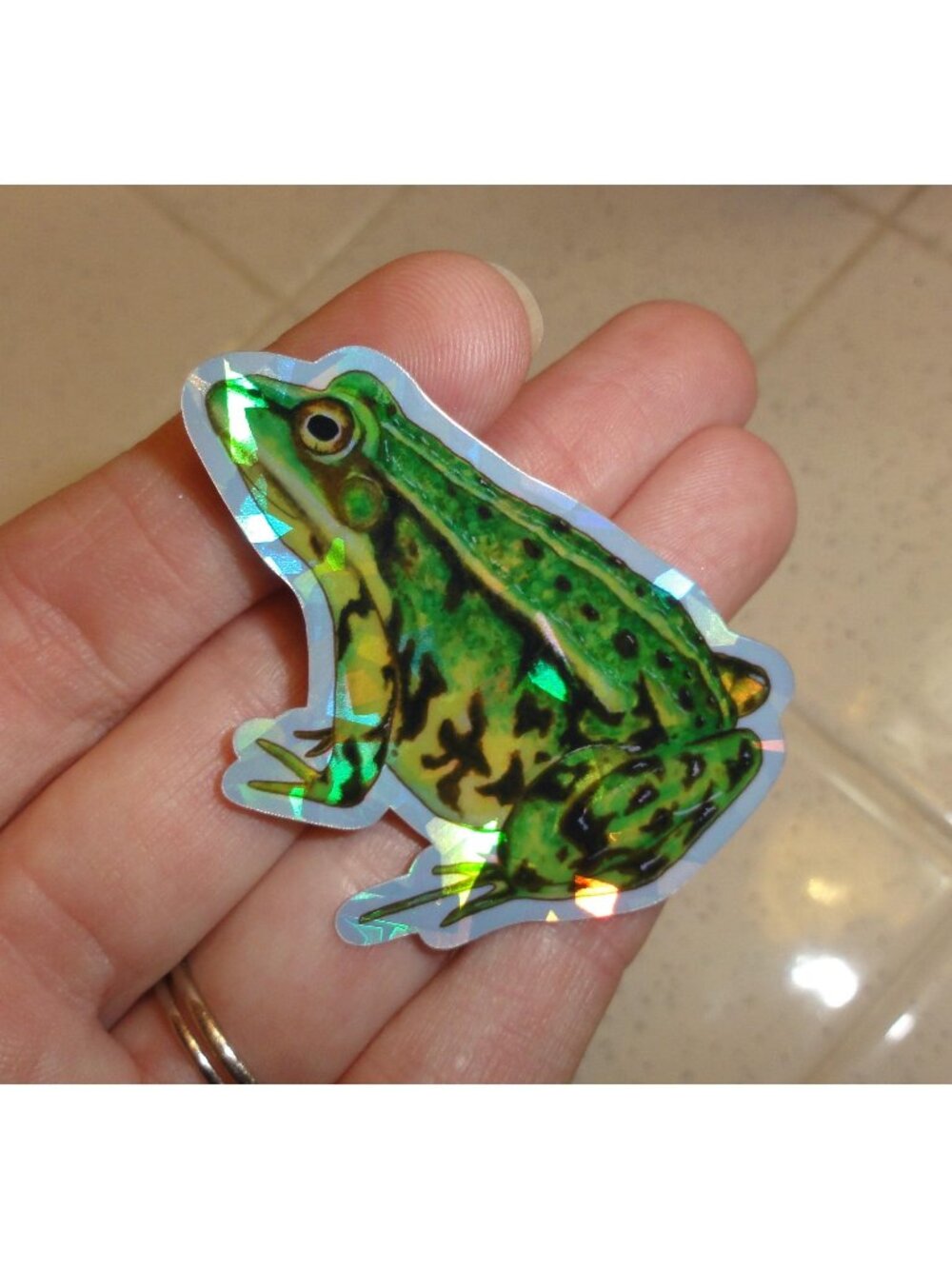 Leopard Frog Sparkle Sticker holographic finish unique handamde